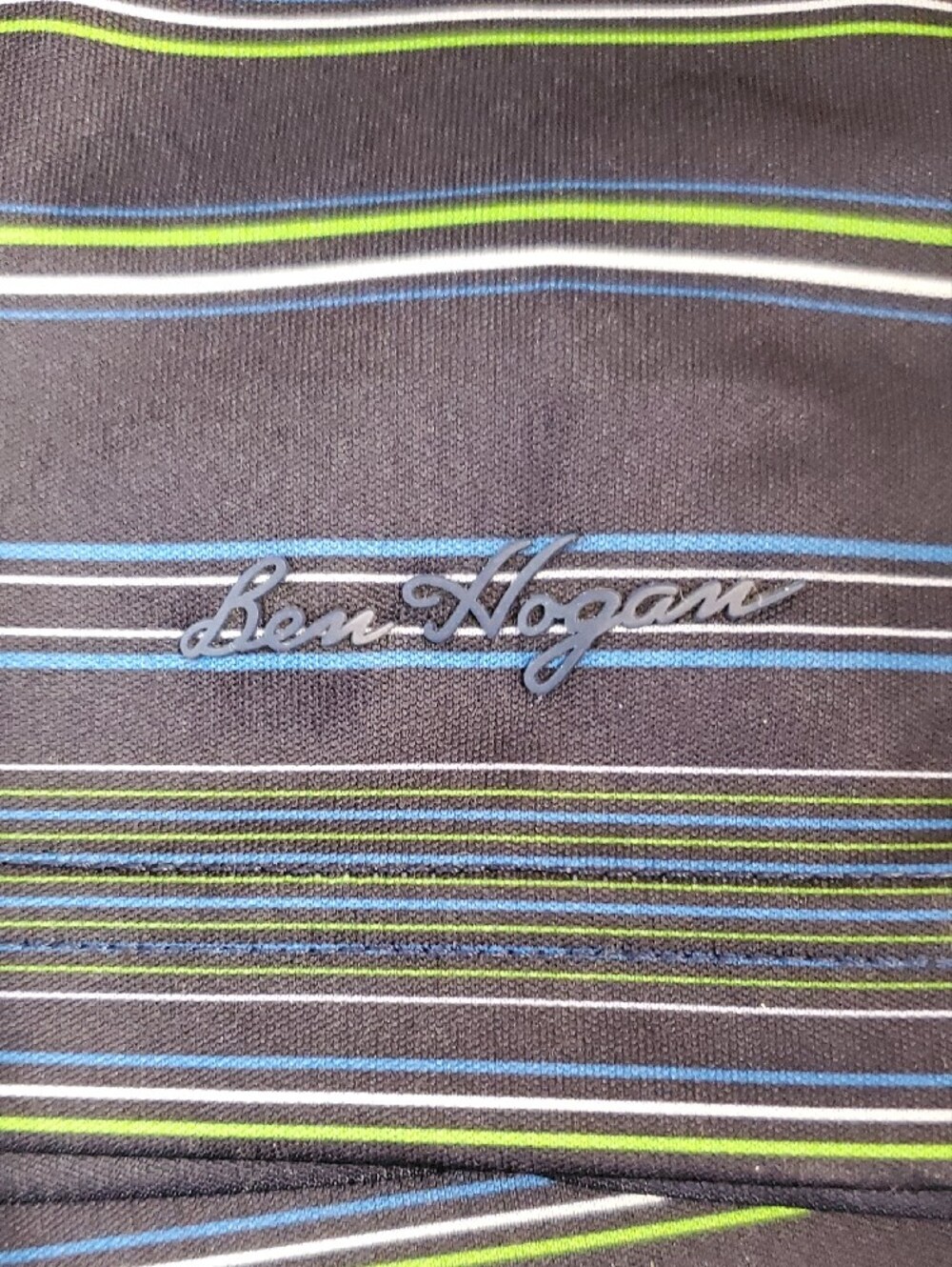 Men's Navy Polo with Blue and Green Stripes - Picture 2 of 3